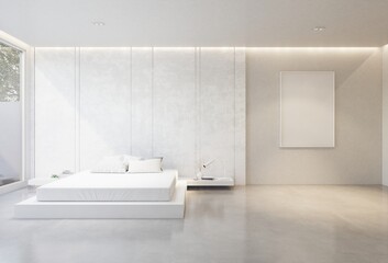 Fototapeta na wymiar minimal interior of the bedroom with a white base tone. 3D illustration render