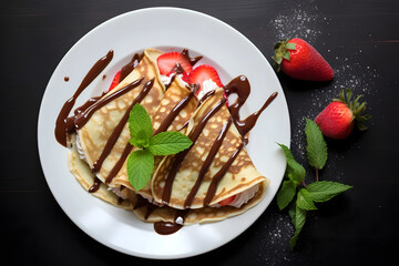 Strawberry Nutella Crepes, delightful thin pancakes with strawberry and Nutella