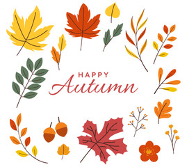 Obraz premium Hand-drawn yellow orange autumn leaves flora, Vector, Celebration decorate