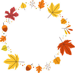 Hand-drawn yellow orange autumn circle wreath with branches leaves flora, Vector, Celebration decorate