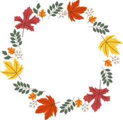 Hand-drawn yellow orange autumn circle wreath with branches leaves flora, Vector, Celebration decorate
