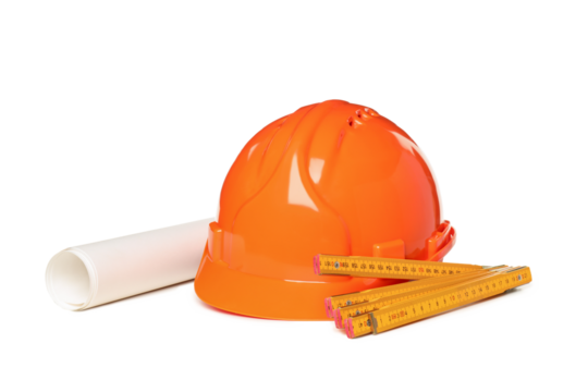 PNG, Helmet, ruler and drawing paper, isolated on white background