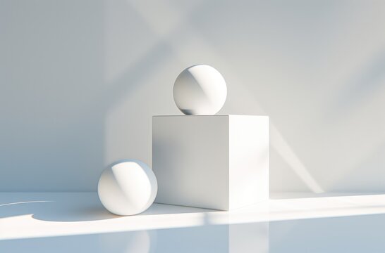 Abstract white minimal geometric shapes background. 3d render illustration mock up © Faith Stock