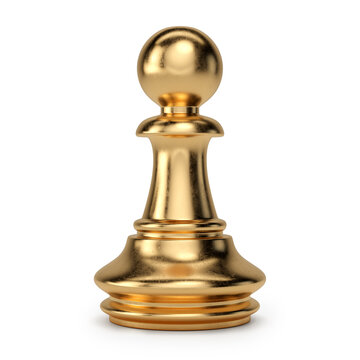 Golden pawn on a white background. 3D illustration