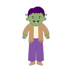 Lined Boy in Halloween Frankenstein Costume, Cartoon Character