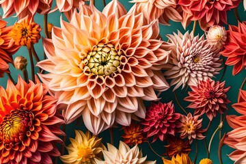 background of red and yellow Dahlia flower, aesthetic close image of flowers