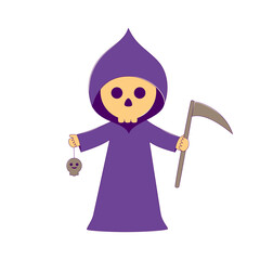 Obraz premium Lined Kid in Halloween Grim Reaper Costume, Cartoon Character