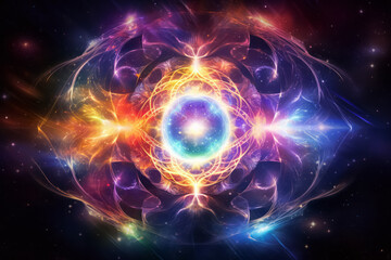 Chakra spiritual cosmic energy flow. Transcendental experience, meditation, esoteric concept.