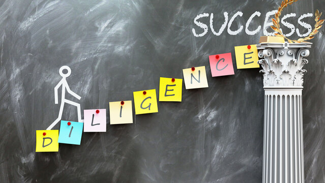 Diligence leads to Success - a metaphor showing how diligence makes the way to reach desired success. Symbolizes the importance of diligence and cause and effect relationship.,3d illustration