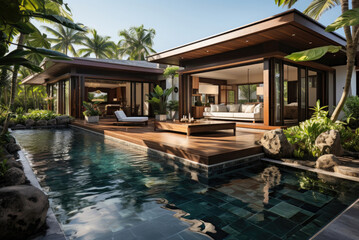 Obraz premium Pool or lake in the garden of a tropical villa