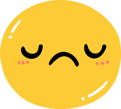 Cute sad emoji, smiley emoticon doodle outline 