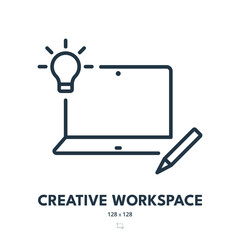 Creative Workspace Icon. Workplace, Laptop, Contemporary. Editable Stroke. Simple Vector Icon