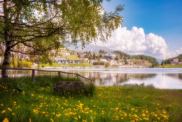 Saint Moritz lake in Switzerland in summer