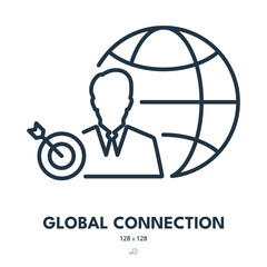 Global Connection Icon. Technology, Communication, Network. Editable Stroke. Simple Vector Icon