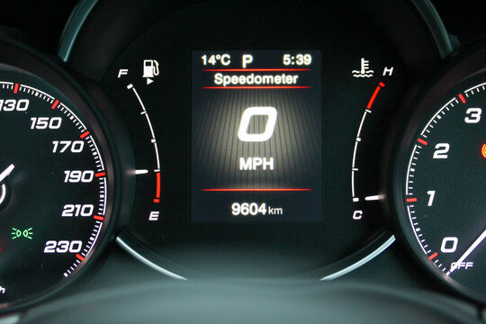 Digital speedometer in the instrument cluster of a new vehicle