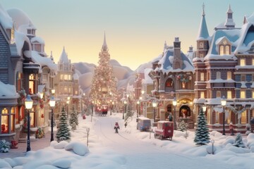 Fototapeta premium A magical christmas village, illustration