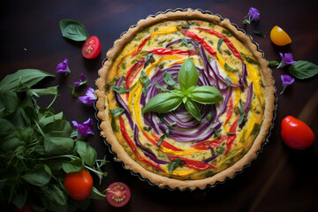 Rainbow Vegetable Quiche, vibrant savory pie