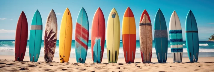 Foto op Plexiglas Surfboards on the beach. Panoramic banner. vacation concept. © John Martin