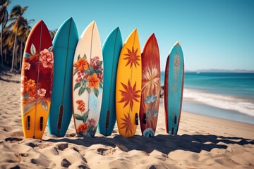 Surfboard on the beach. Surfing concept. vacation concept.