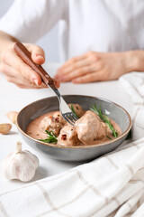 Tasty meat food and homemade food concept - meatballs