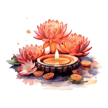 Pink lotus diwali watercolor for banner design.