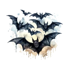 Wall murals Aquarel Skull Black halloween bats watercolor on white background