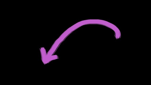 Hand Drawn Doodle Arrows. Coloured animated cartoon sketch direction pointers isolated on transparent background. Looped video with Alpha channel.