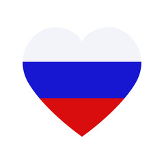 Heart shape icon of russian flag colors, love symbol isolated on white, flat style. Vector picture, illustration for national event or holidays in Russia, element of web design or print.
