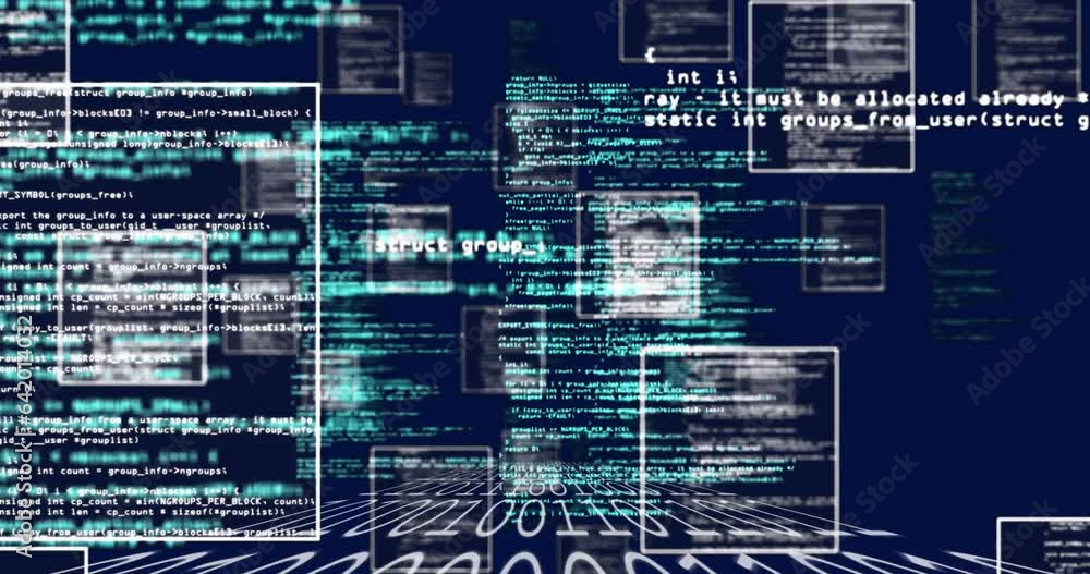 Poster animation of computer language and binary codes over black background