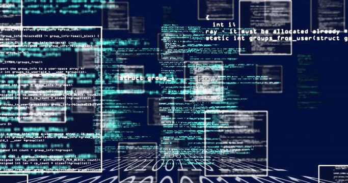 Animation of computer language and binary codes over black background