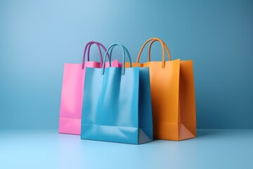 Studio shot of many colored shopping bags in a pastel background Generative AI.