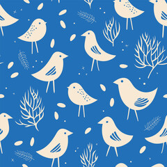 Seamless doodle pattern with flying birds silhouette.