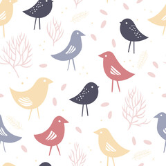 Cute spring birds and flowers seamless pattern. Good for textile, wallpaper or print design.