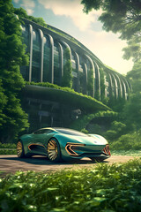 futuristic car in the forest
