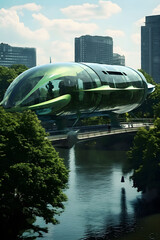 futuristic bridge over the river