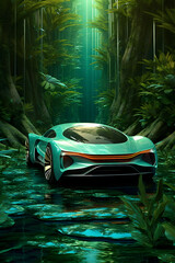 futuristic car in the water