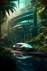 futuristic car in the city