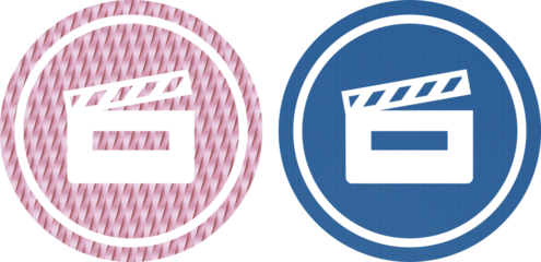 pink and blue take film video icon symbol