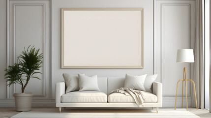 The Artful Centerpiece: Blank Frame in Modern Setting, generative ai