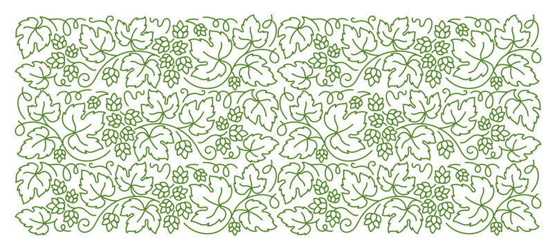 Hop, humulus floral ornament. Line pattern background. Editable outline stroke. Vector line.