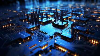 Abstract blue technology background with data flow, networking, connectivity, circuit inspired wallpaper