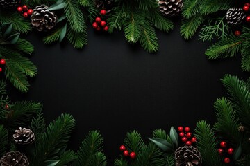 Fototapeta na wymiar A festive Christmas wreath adorned with pine cones and berries