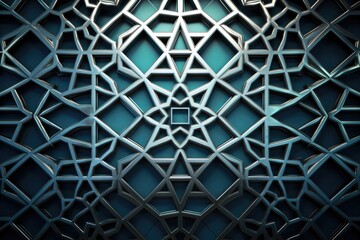 An abstract pattern of intersecting shapes on a blue and black background