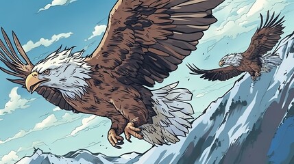 Majestic eagles soaring through the sky. Fantasy concept , Illustration painting.