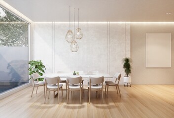 minimal interior of the living room with a white base tone. 3D illustration render
