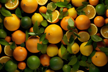 Abundance of Fresh and Juicy Citrus Fruit - Healthy Eating and Wellbeing Background.