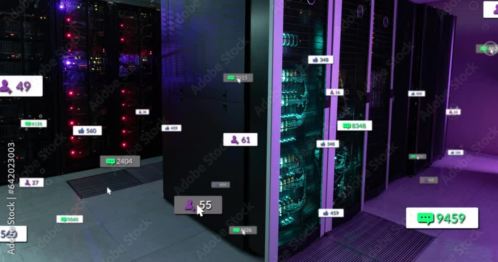 Poster animation of notification icons with numbers changing over data server systems