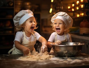 Joyful children prepare food