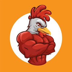 Red Chicken Muscle Mascot Character Cartoon illustration Vector