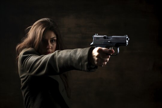 violent woman pointing a gun